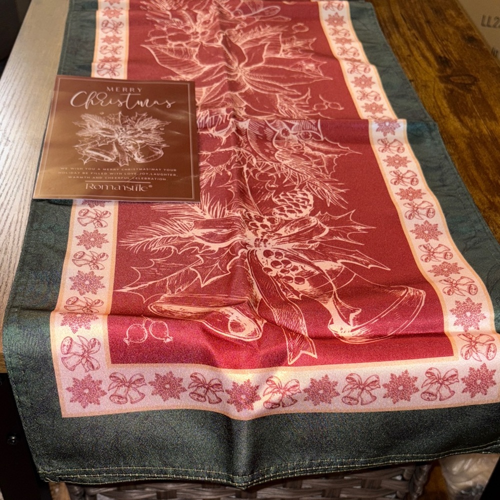 Festive Red and Green Table Runner 13”x 72” NWOT